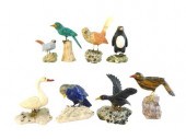 EIGHT CARVED HARDSTONE BIRDS W
