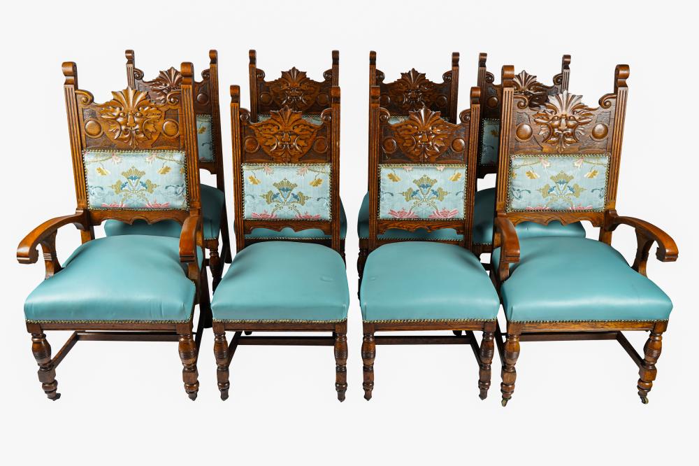 EIGHT CARVED OAK DINING