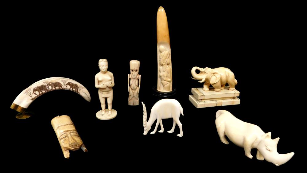 EIGHT CARVINGS, IVORY AND BONE,