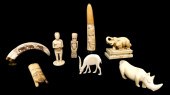 EIGHT CARVINGS, IVORY AND BONE
