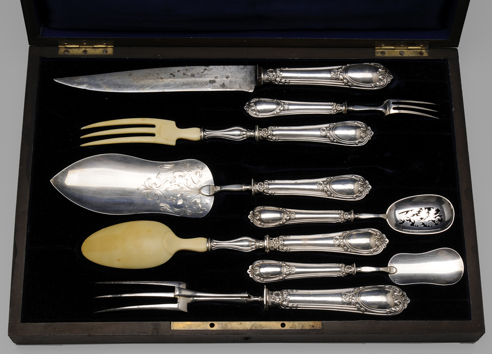Eight Cased French Silver Serving