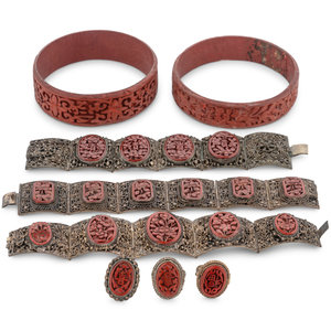 Eight Chinese Carved Lacquer