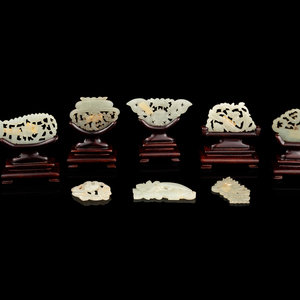 Eight Chinese Pale Celadon Jade