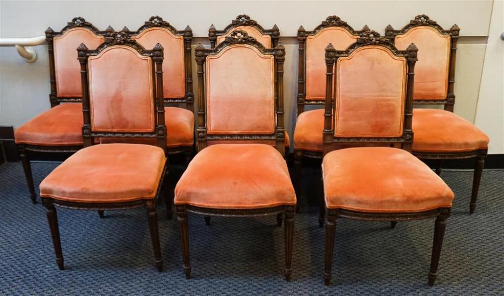 EIGHT CLASSICAL STYLE CARVED WALNUT