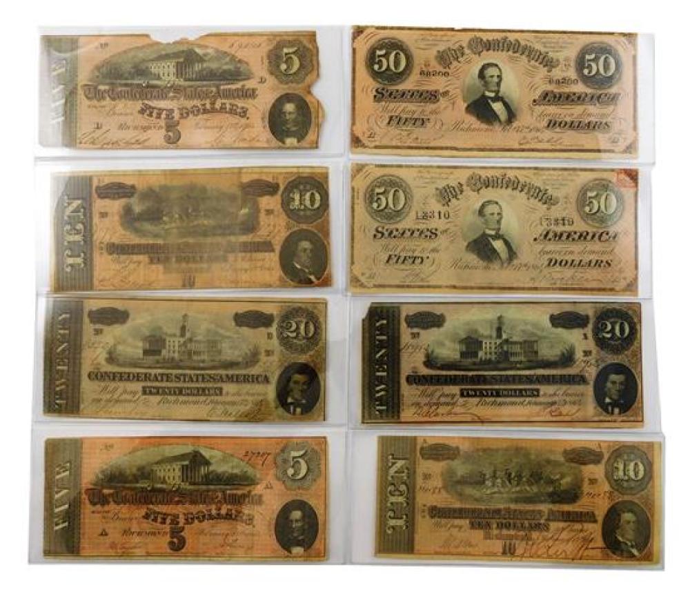 †EIGHT CONFEDERATE BANK NOTES,