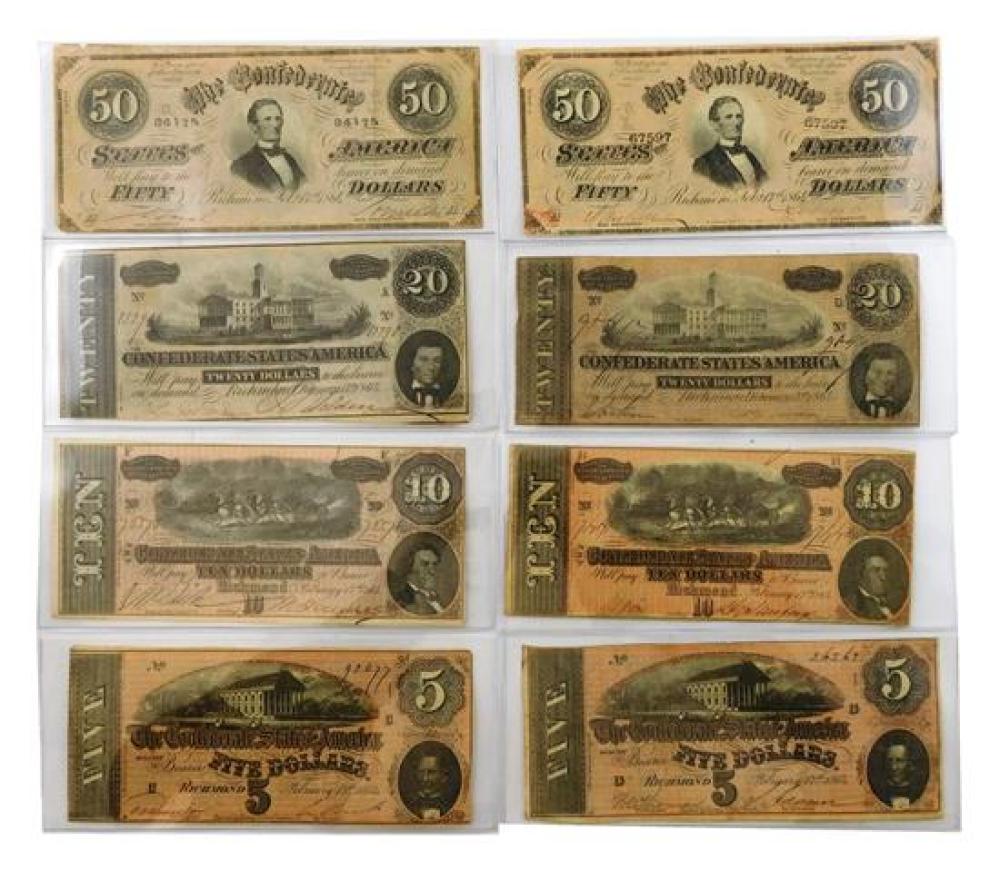 †EIGHT CONFEDERATE BANK NOTES,
