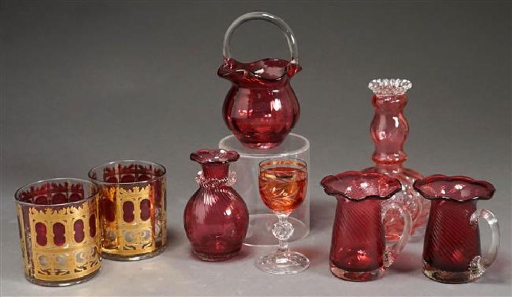 EIGHT CRANBERRY GLASS ARTICLESEight