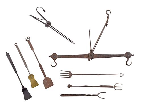 EIGHT EARLY WROUGHT IRON AND