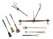 EIGHT EARLY WROUGHT IRON AND B