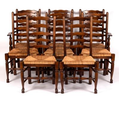 Eight elm ladder back chairs with