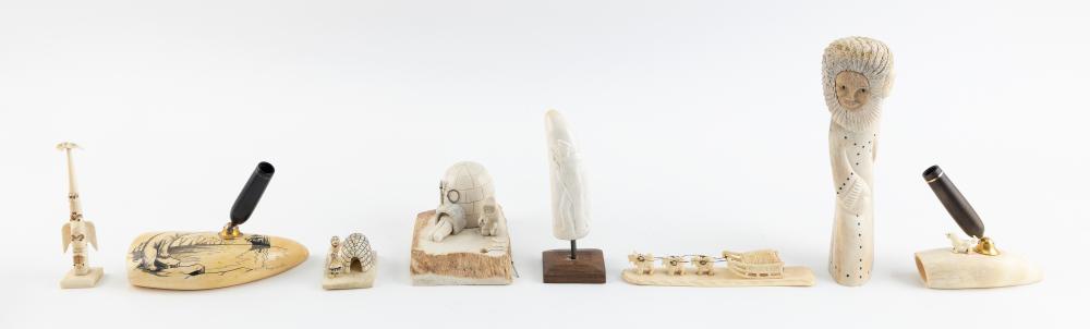 EIGHT ESKIMO IVORY AND BONE ITEMS