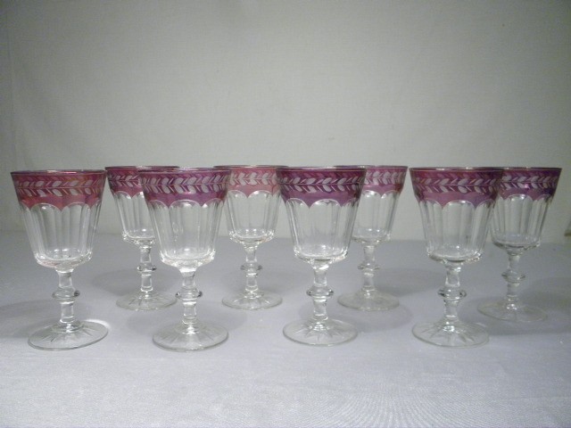 Eight etched amethyst-colored