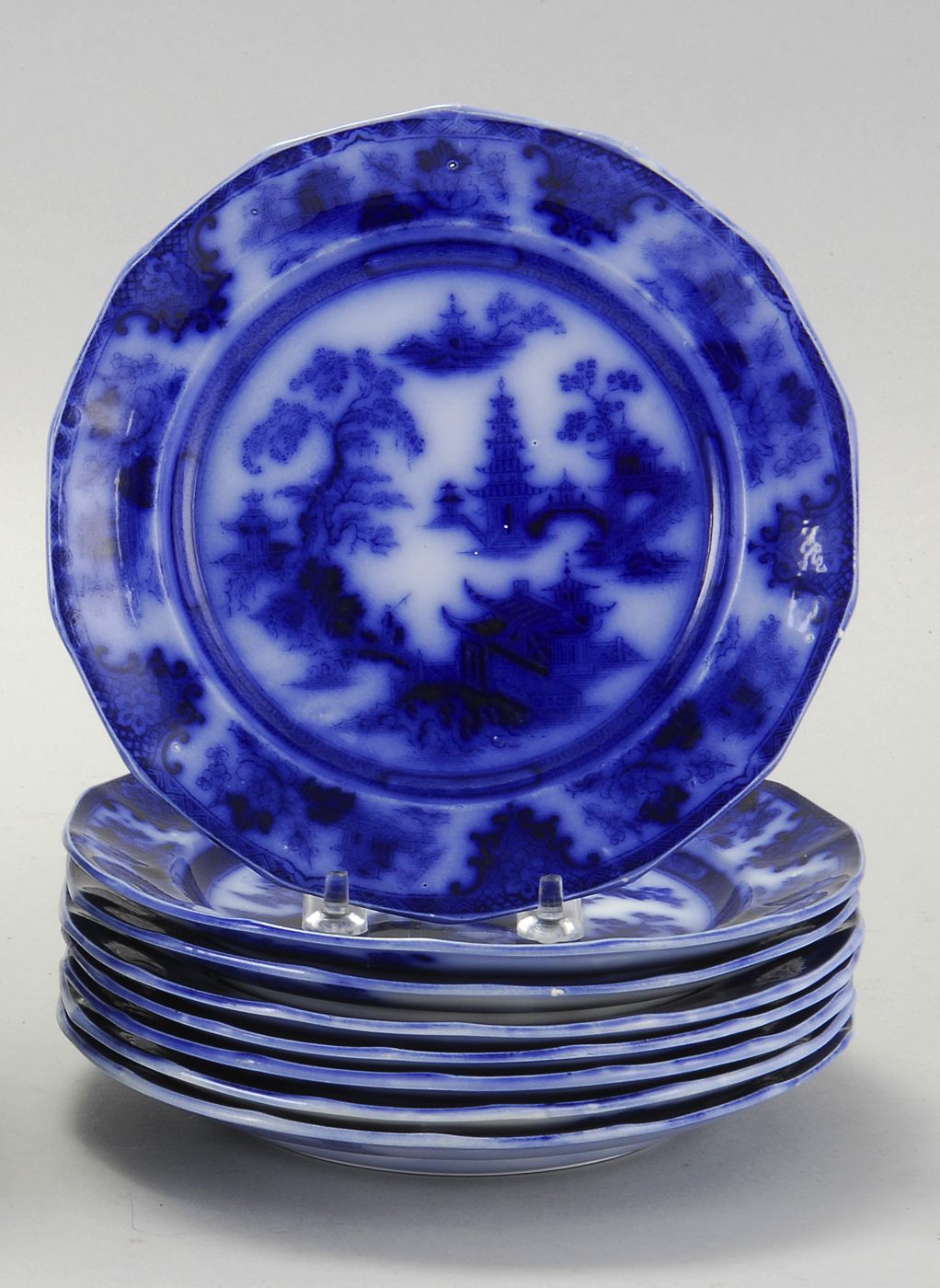 EIGHT FLOW BLUE PLATESMid-19th