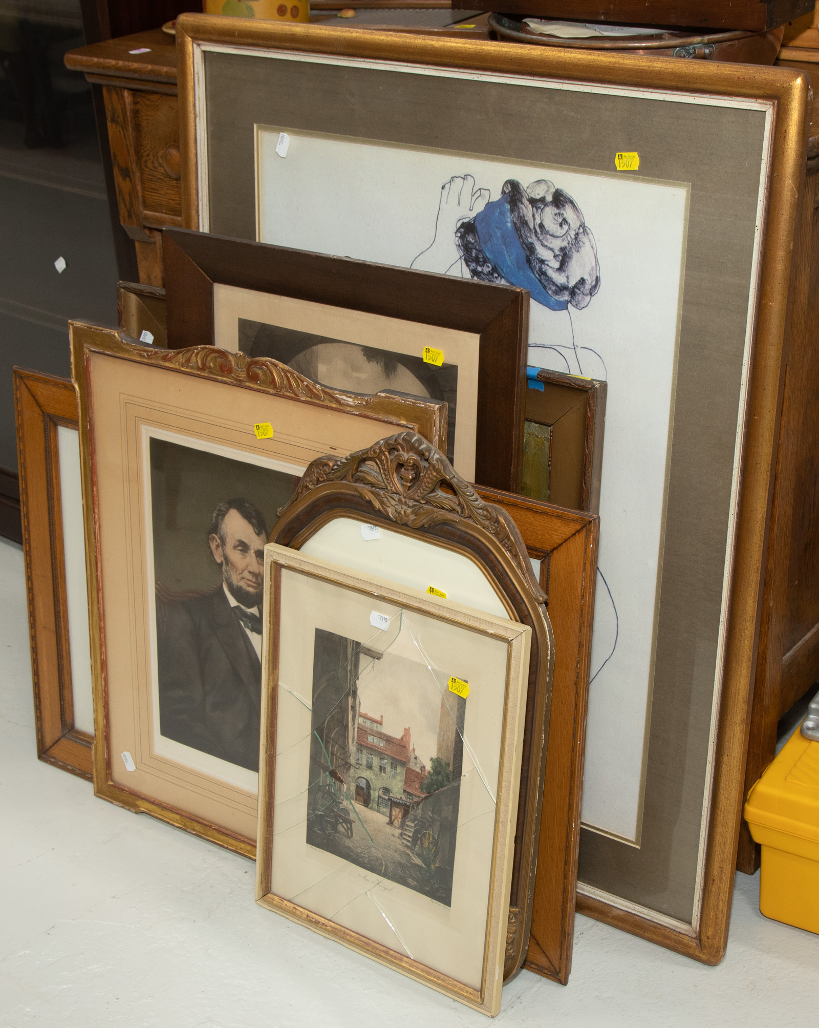 EIGHT FRAMED ARTWORKS Includes