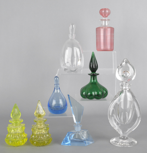 Eight glass scent bottles to