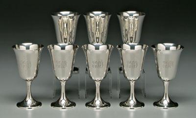 Eight Gorham sterling goblets: