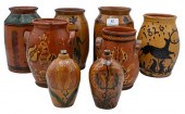 EIGHT GREG SHOONER REDWARE POT
