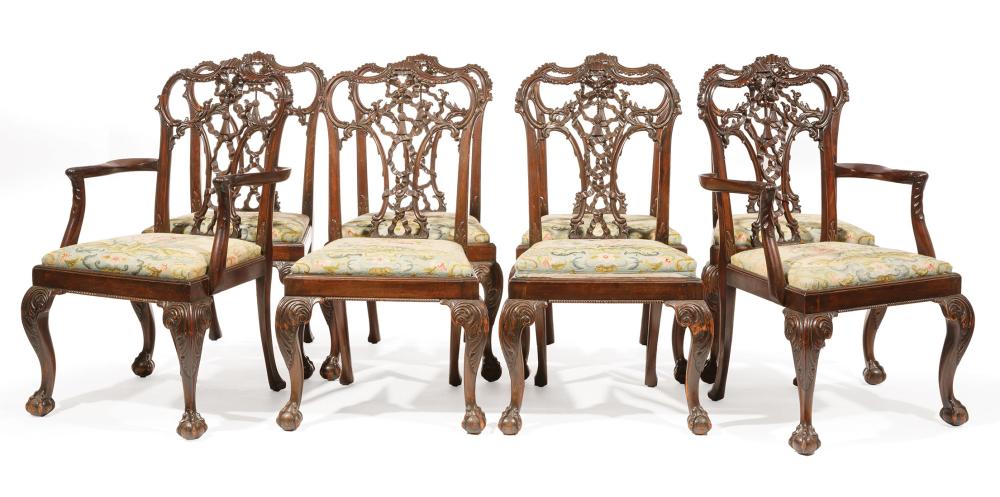 EIGHT IRISH CARVED MAHOGANY