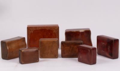 Eight Italian leather boxes with