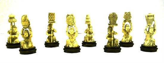 Eight ivory Asian carvings 