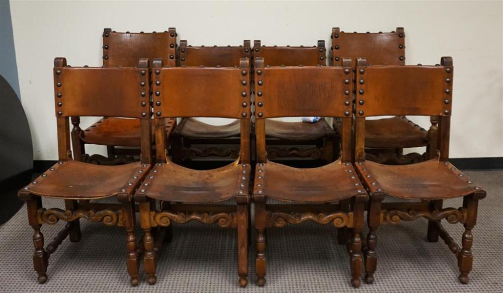 EIGHT JACOBEAN STYLE LEATHER