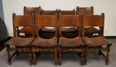 EIGHT JACOBEAN STYLE LEATHER S