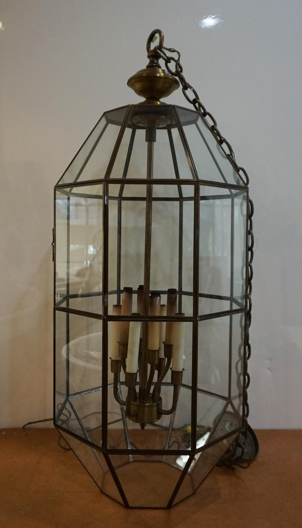 EIGHT LIGHT BRASS AND GLASS LANTERN