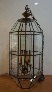 EIGHT LIGHT BRASS AND GLASS LA
