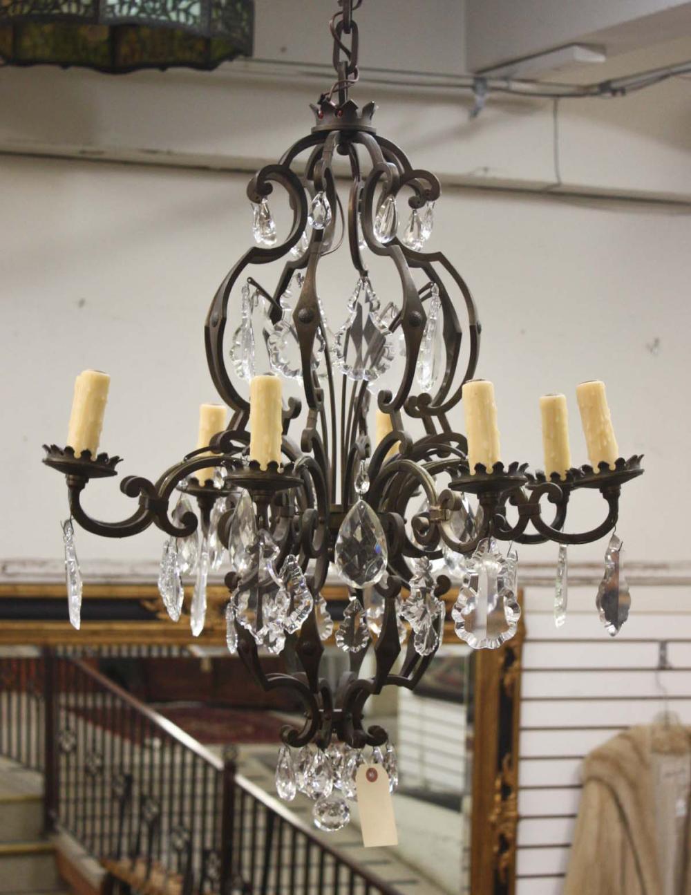 EIGHT-LIGHT BRONZE AND CRYSTAL