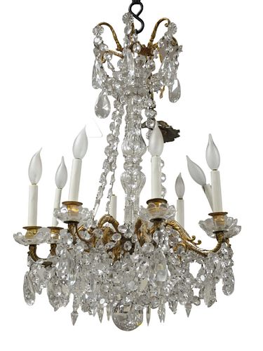 EIGHT LIGHT CRYSTAL AND BRASS
