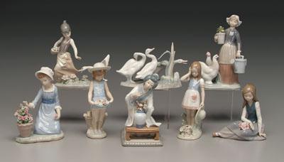 Eight Lladro figurines: girl in