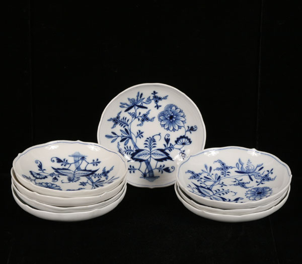 Eight Meissen Blue Onion