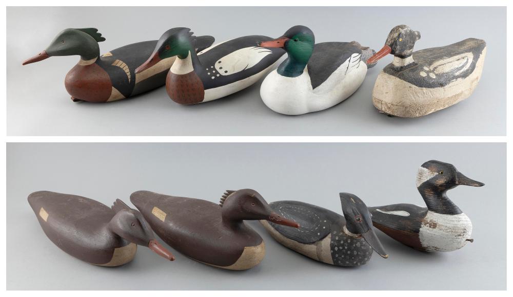 EIGHT MERGANSER DECOYS LATE 20TH
