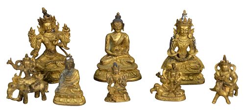 EIGHT MINIATURE BRONZE GILT