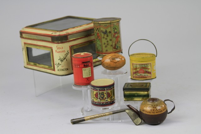 EIGHT MINIATURE NOVELTY TINS