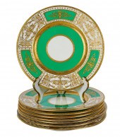 EIGHT MINTONS GREEN & GILT POR