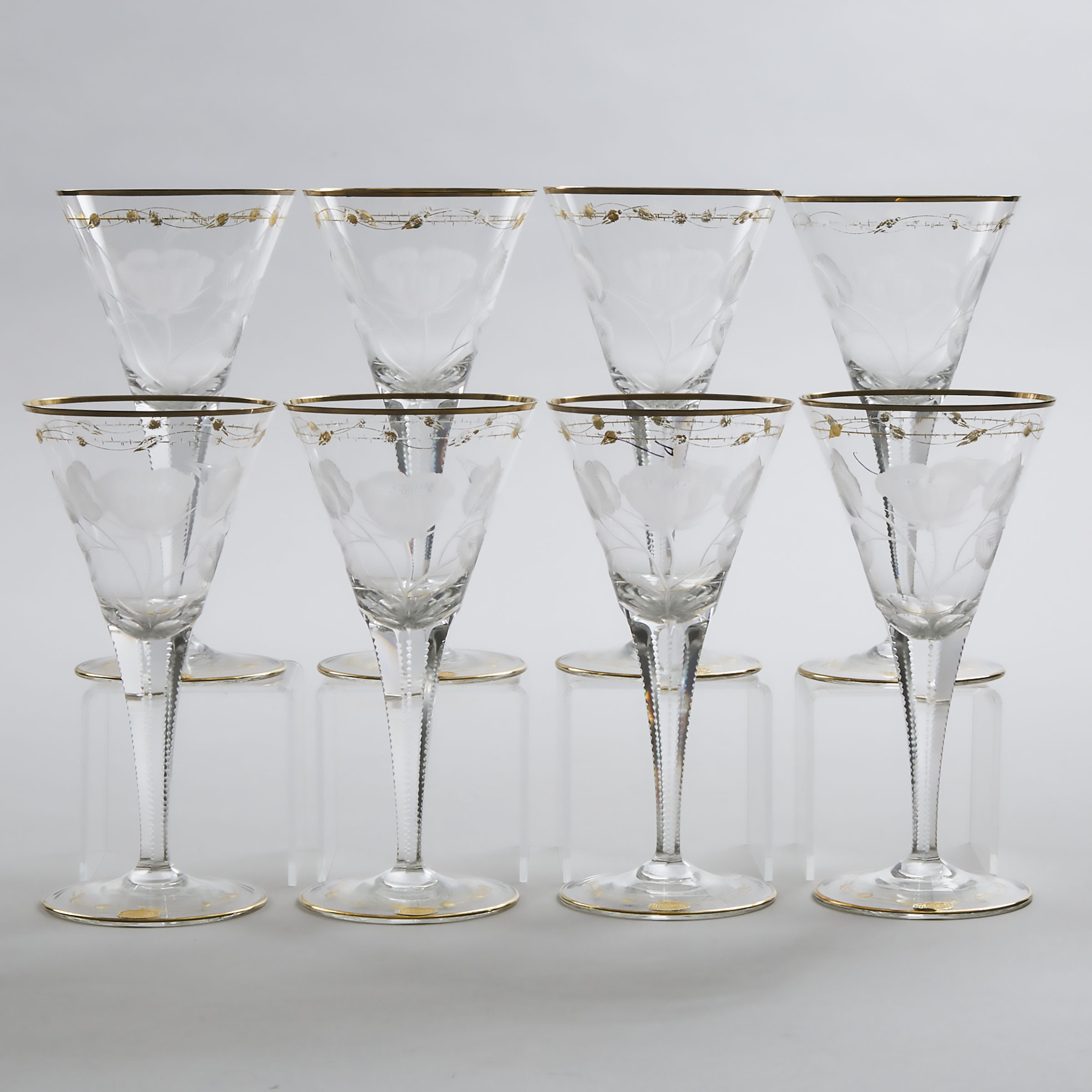 Eight Moser 'Paula' Etched and Gilt