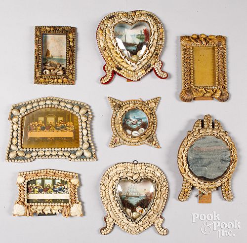 EIGHT NAUTICAL SEASHELL FRAMES,
