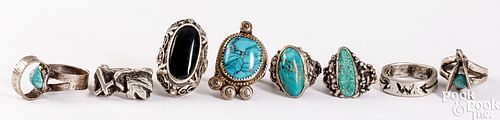 EIGHT NAVAJO INDIAN SILVER AND
