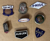 EIGHT ORIGINAL AUTO BADGES, VG