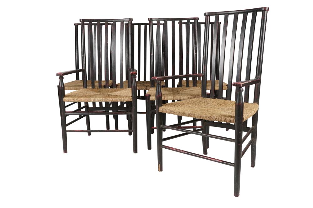 EIGHT PAINTED SLAT BACK DINING