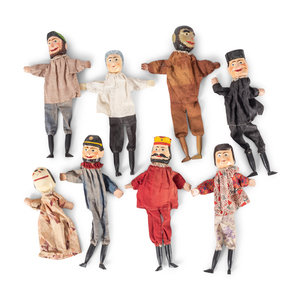 Eight Painted Wooden Hand Puppets