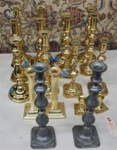EIGHT PAIRS BRASS CANDLESTICKS