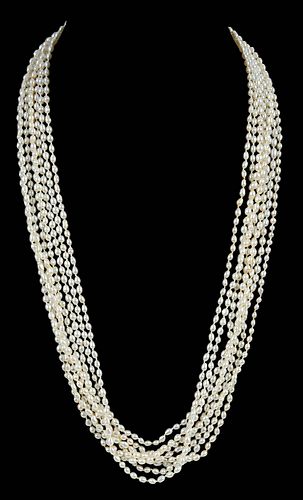 EIGHT PEARL NECKLACESknotted, eight
