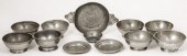 EIGHT PEWTER BOWLS, A PORRINGE
