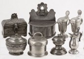 EIGHT PEWTER ITEMS, 18TH AND 1