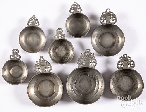 EIGHT PEWTER PORRINGERS, 19TH