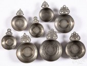 EIGHT PEWTER PORRINGERS, 19TH