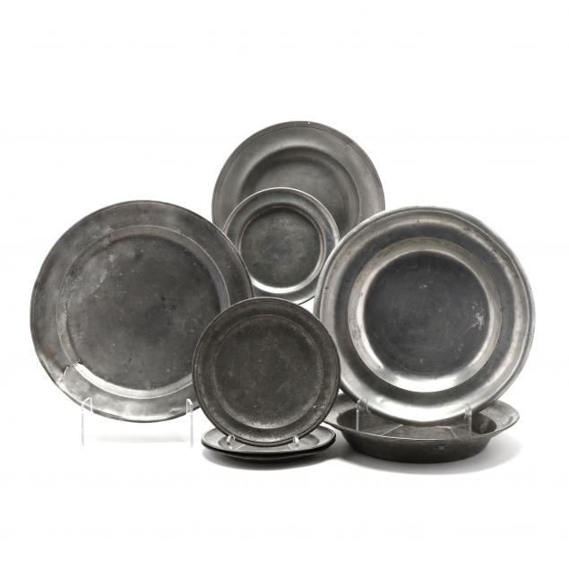 EIGHT PEWTER SERVING ITEMS 18th and
