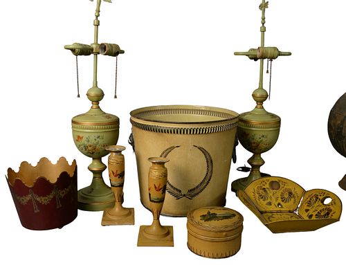 EIGHT PIECE LOT OF PAINTED TOLE, TO
